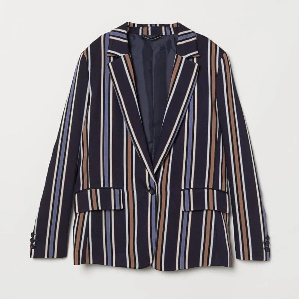 H&M Striped Blazer - Navy, White, Brown